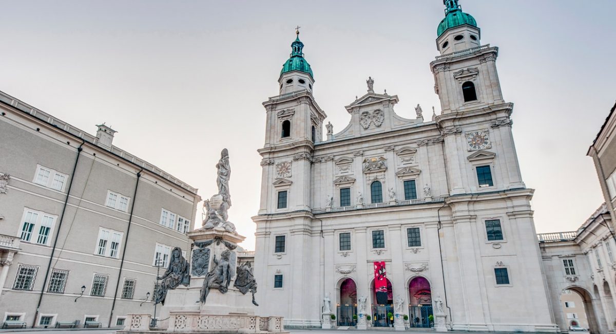 Cathedral square (Domplatz) located at Salzburg, Austria-min